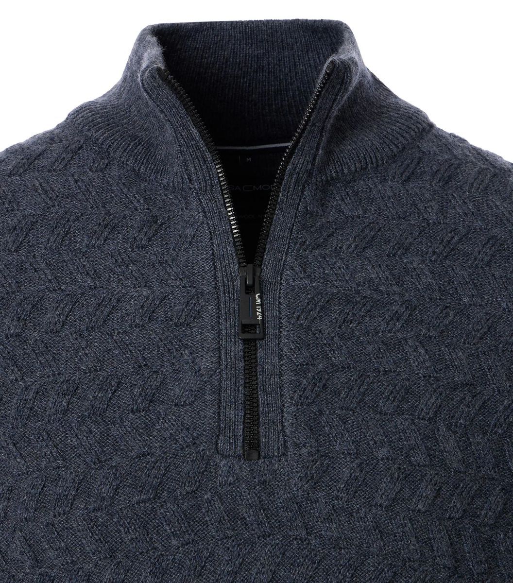 Strukturierter Troyer Strickpullover mit Reißverschluss