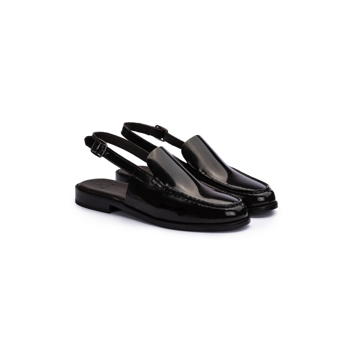 Glänzende Slingback-Loafer aus Lackleder
