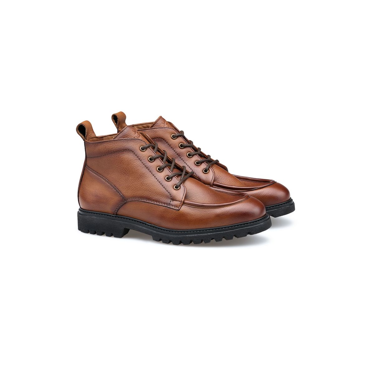 Schnürstiefeletten aus genarbtem Leder