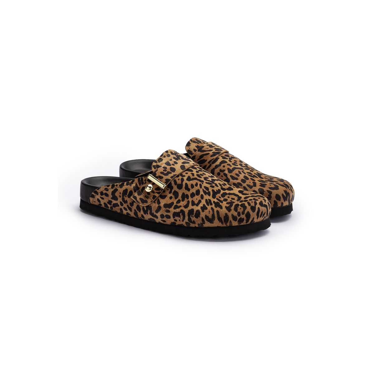 Pantoletten mit Leopardenmuster aus Rauleder