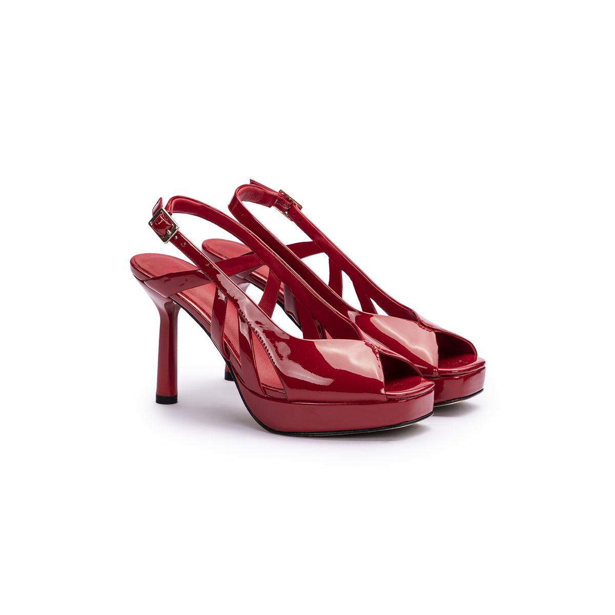 Glänzende Plateau-Sandaletten mit Peeptoe
