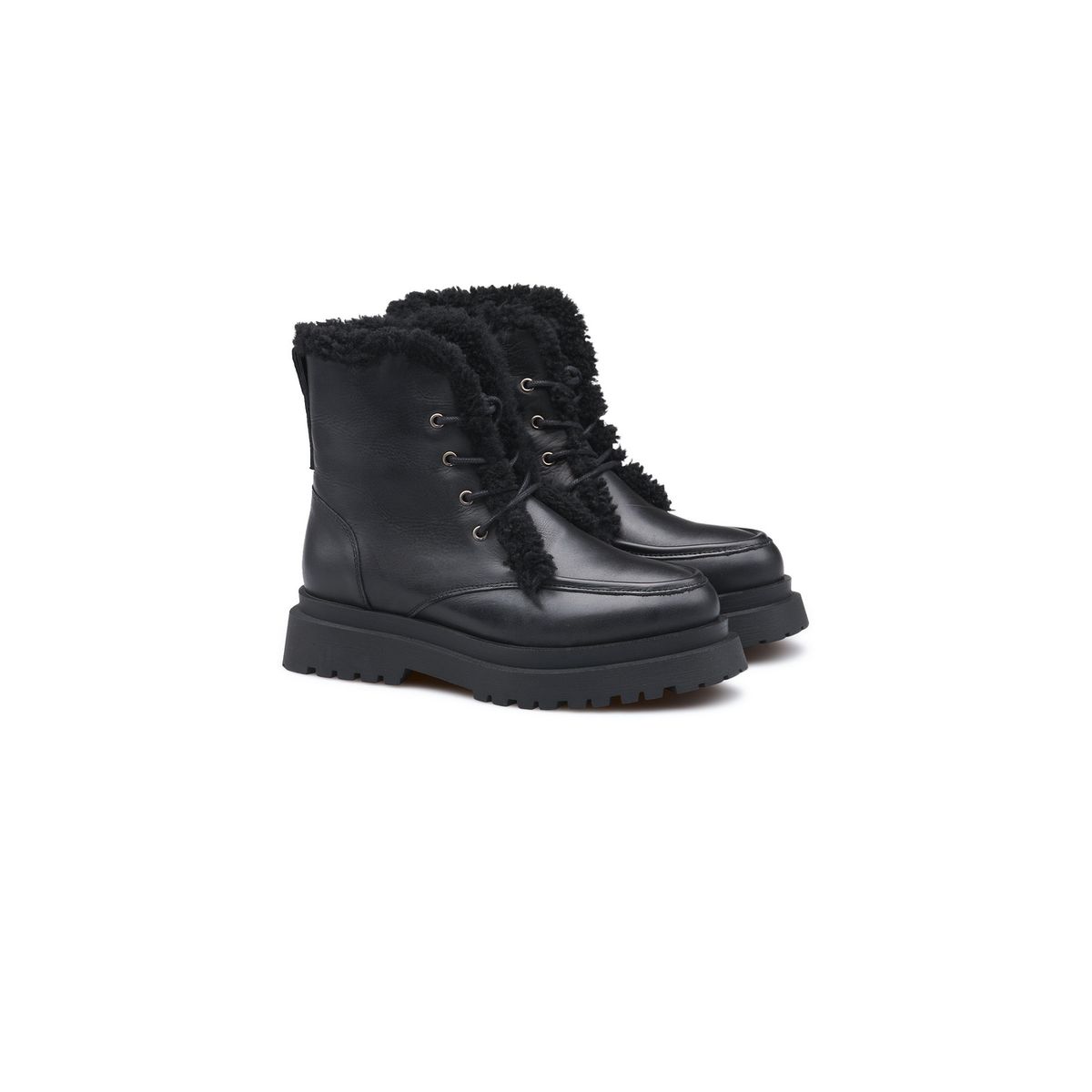 Schnürstiefelette mit Lammfellbesatz