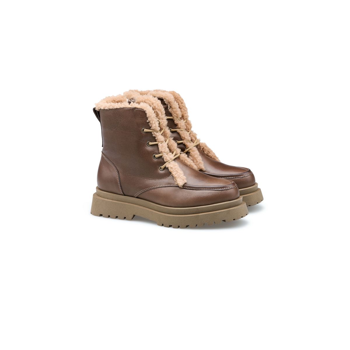 Plateau-Schnürstiefel mit Fellbesatz