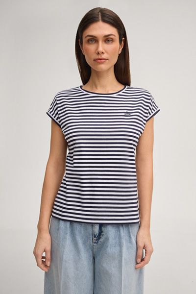 Gestreiftes T-Shirt Tulia in Marine/Weiß Baumwollmischung Relaxed Fit