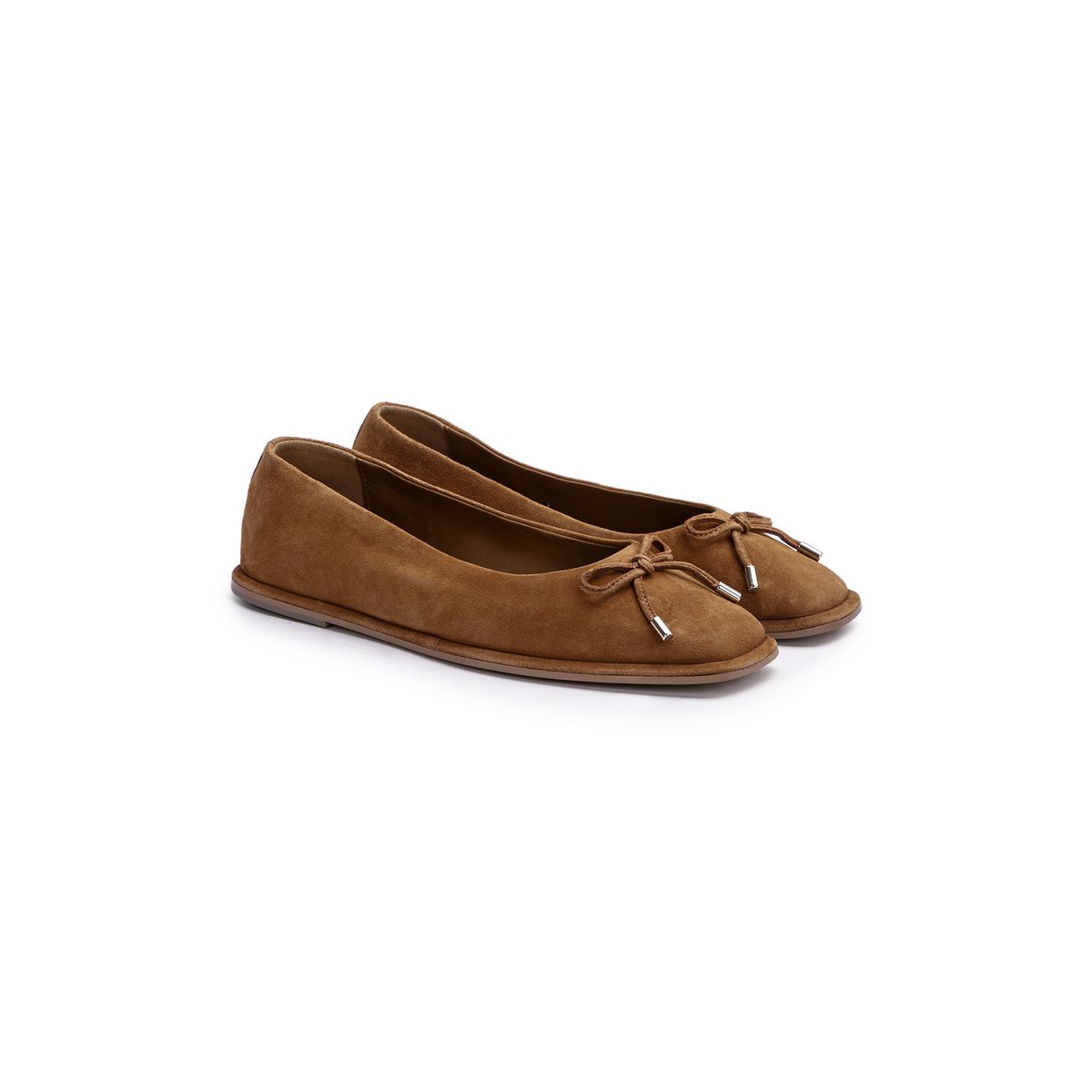 Wildleder-Ballerina mit Karree-Spitze und Schleife