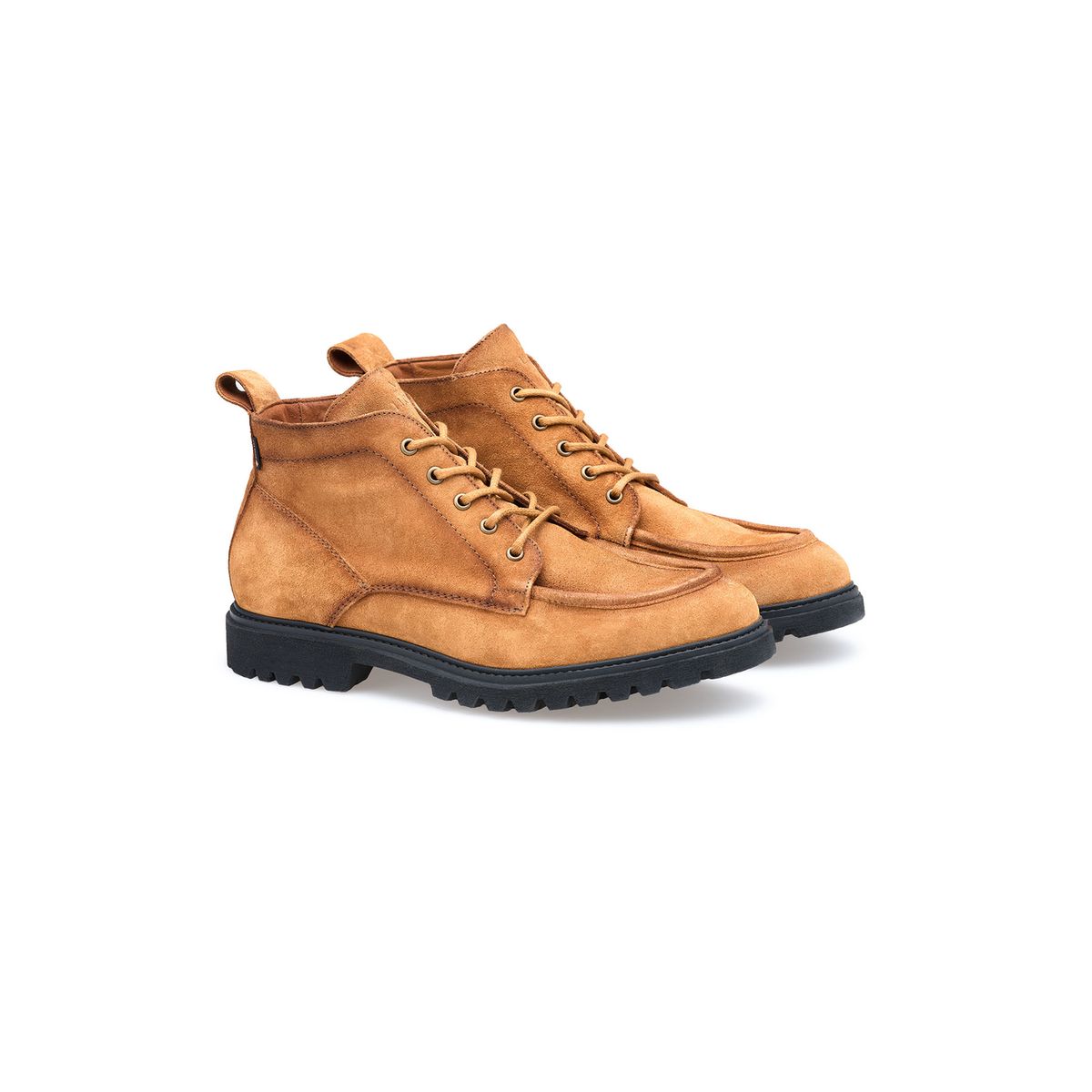 Rauleder Schnürstiefelette mit Mokassin-Naht