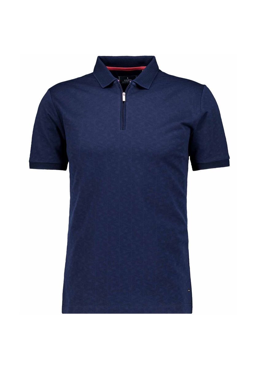 Marineblaues Jacquard-Polohemd mit Reißverschluss