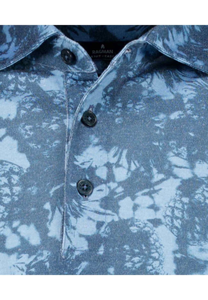 Bedrucktes, weiches Strick-Polohemd, kurze Ärmel