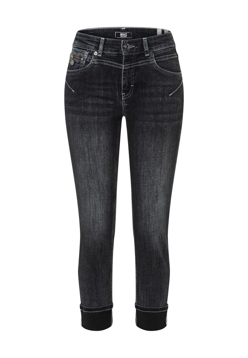 Grau gewaschene, verkürzte Jeans mit geradem Bein