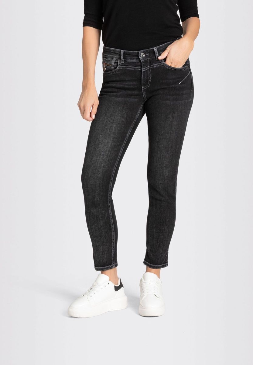 Grau gewaschene, verkürzte Jeans mit geradem Bein