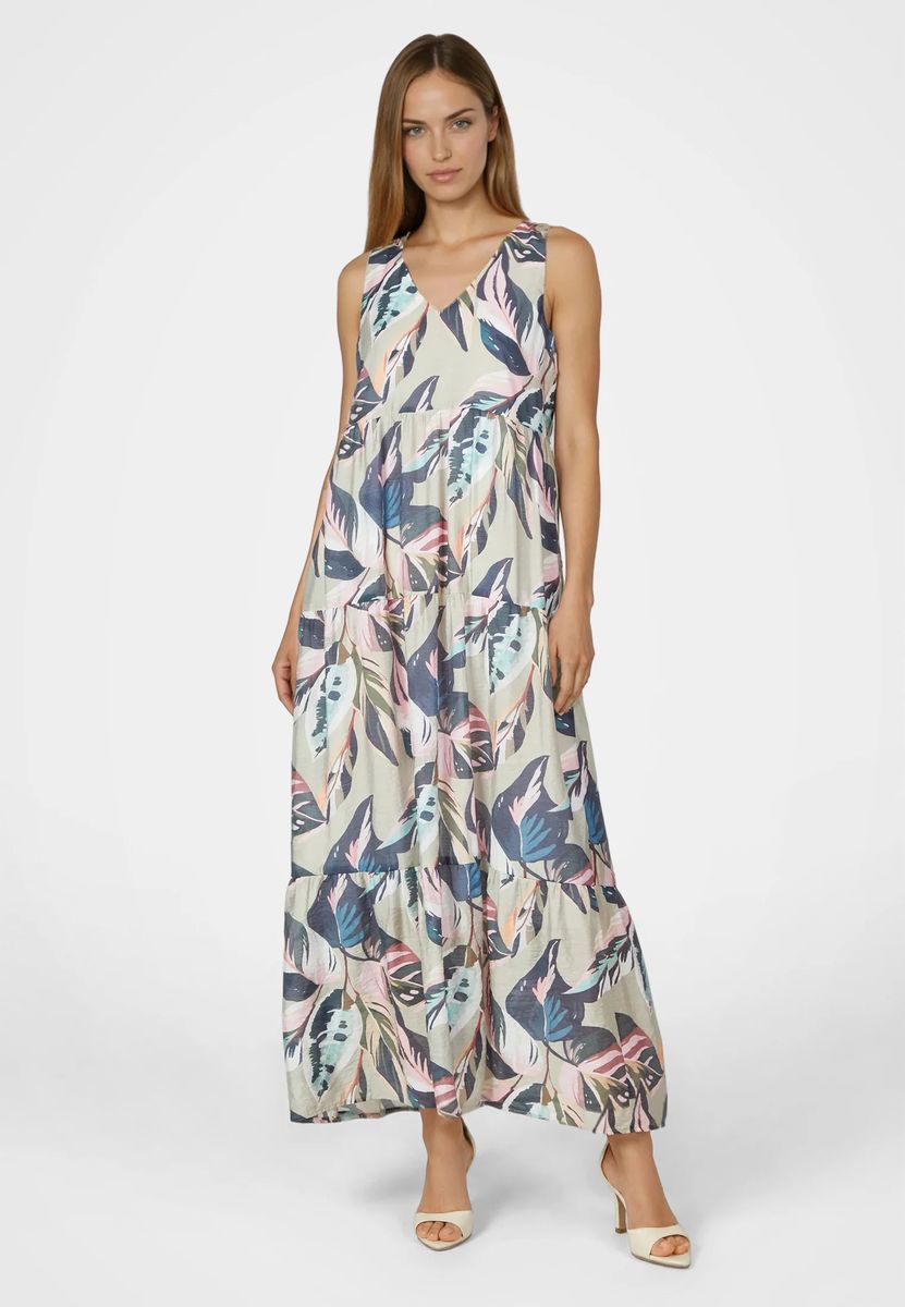 Fließendes Stufen-Maxikleid mit Blätterprint