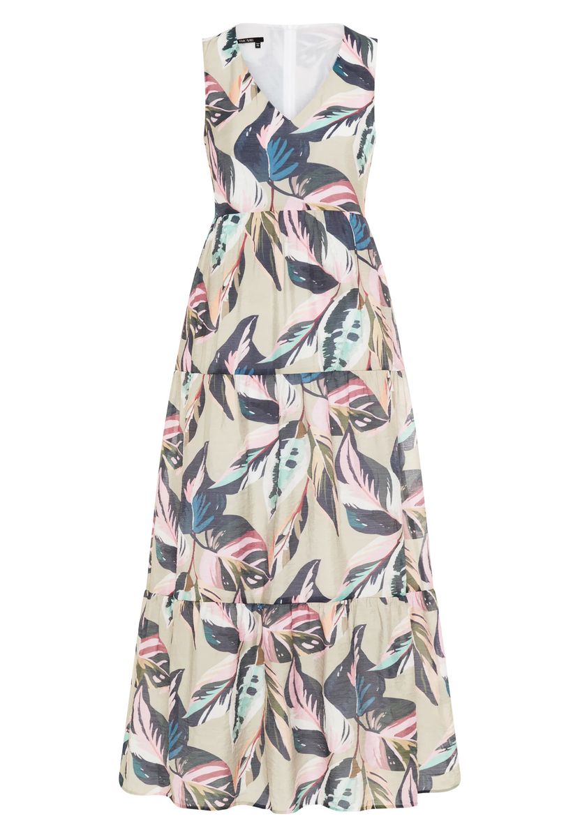 Fließendes Stufen-Maxikleid mit Blätterprint