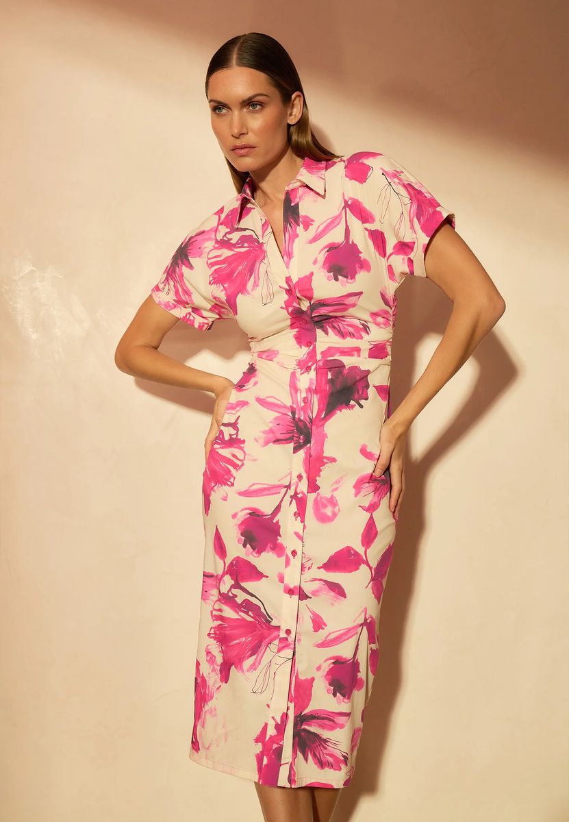 Baumwoll-Hemdblusenkleid mit floralem Print