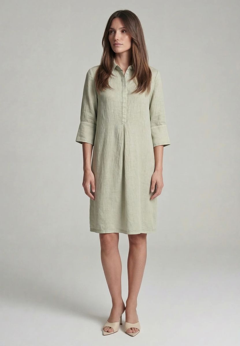 Leinen-Hemdblusenkleid mit Biesen