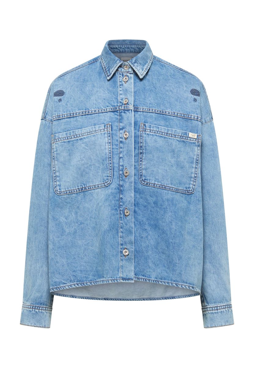 Besticktes Denim-Overshirt mit Taschen