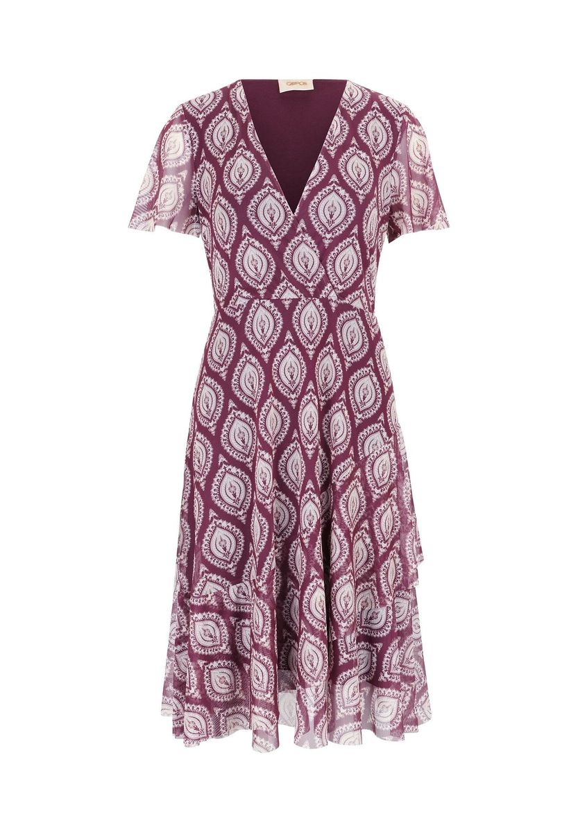 Elegantes gemustertes Midi-Wickelkleid