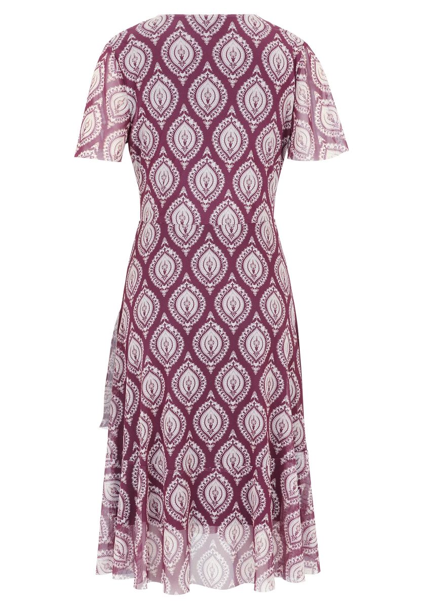 Elegantes gemustertes Midi-Wickelkleid