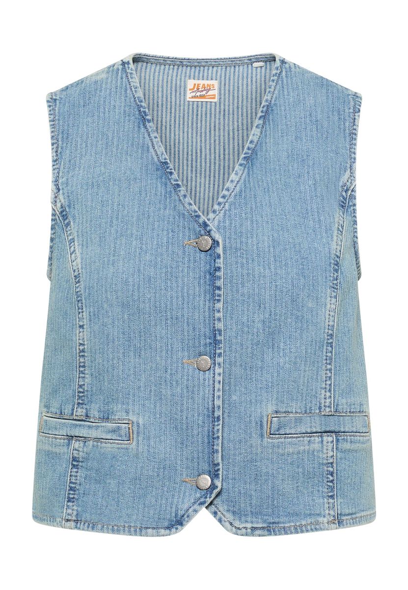 Gestreifte Denim-Weste mit Taillenriegel