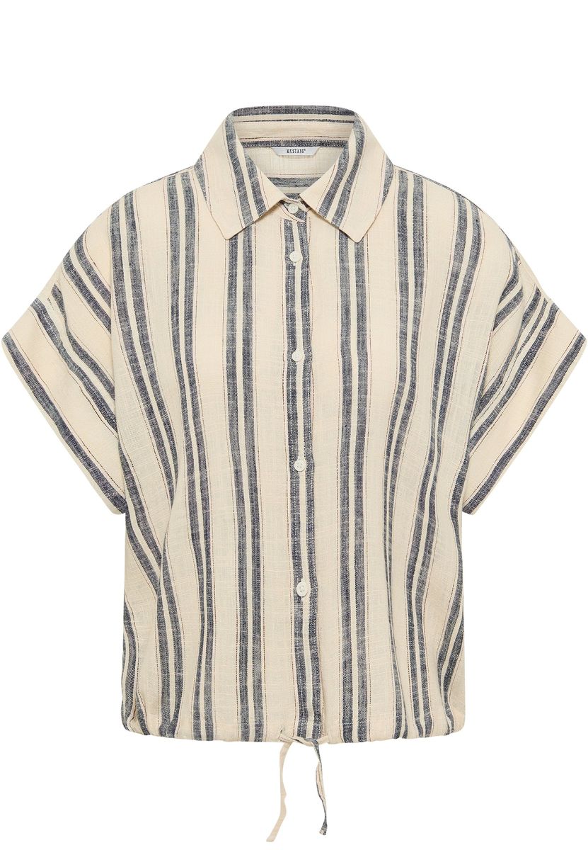 Gestreifte Leinenmix-Bluse mit Tunnelzug