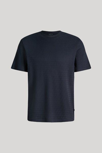 Strukturiertes marineblaues T-Shirt Herren Texturierte Baumwolle Rundhals Kurzarm