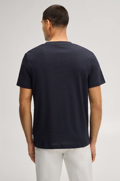 Strukturiertes marineblaues T-Shirt Herren Texturierte Baumwolle Rundhals Kurzarm