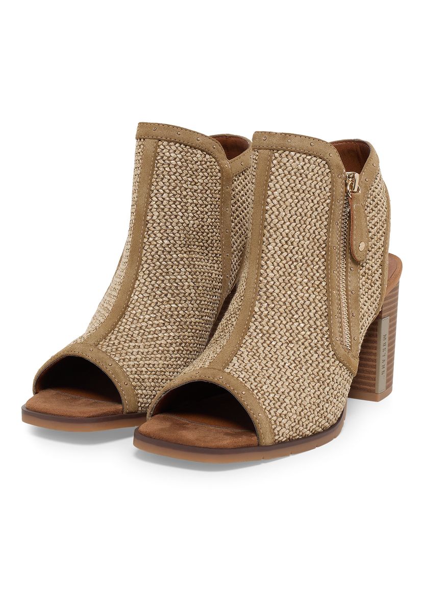 Gewebte Peeptoe-Sandaletten mit Blockabsatz
