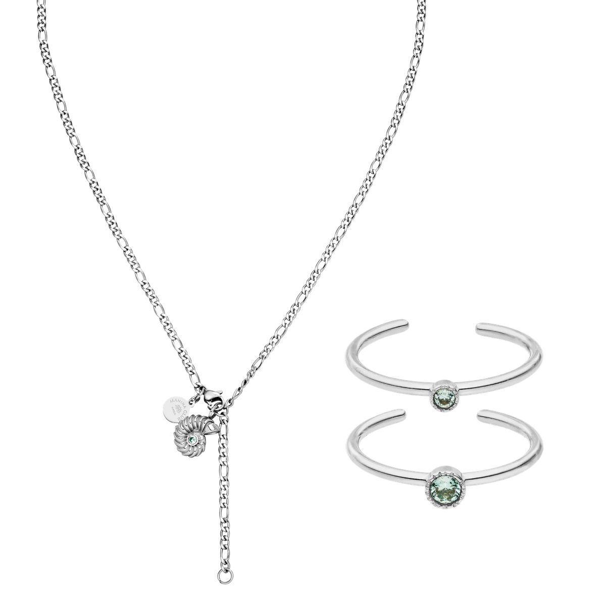 Schmuckset mit Muschelanhänger und Ringen