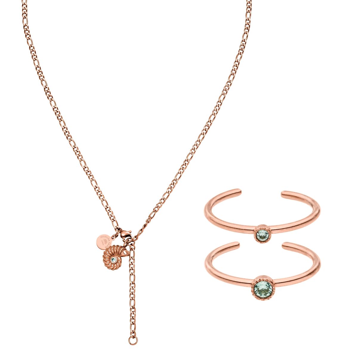 Schmuckset mit Muschelanhänger und Ringen