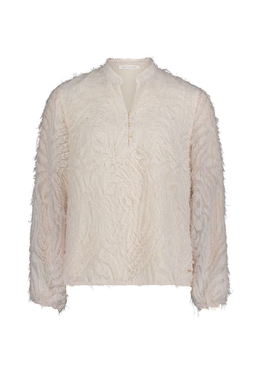 Texturierte elfenbeinfarbene Bluse mit Stehkragen