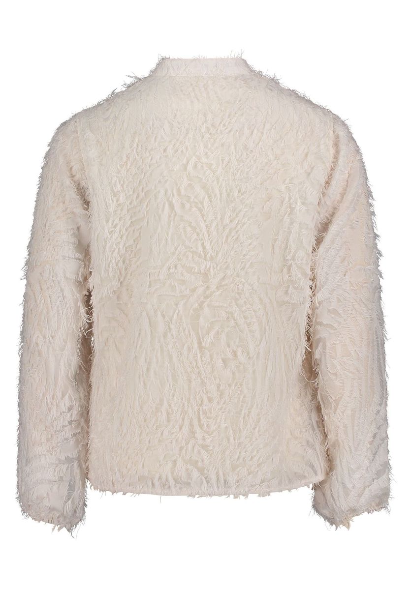 Texturierte elfenbeinfarbene Bluse mit Stehkragen