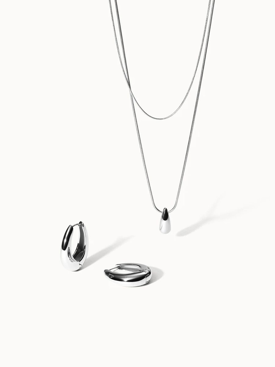 Dewdrop Layering-Halskette und Creolen