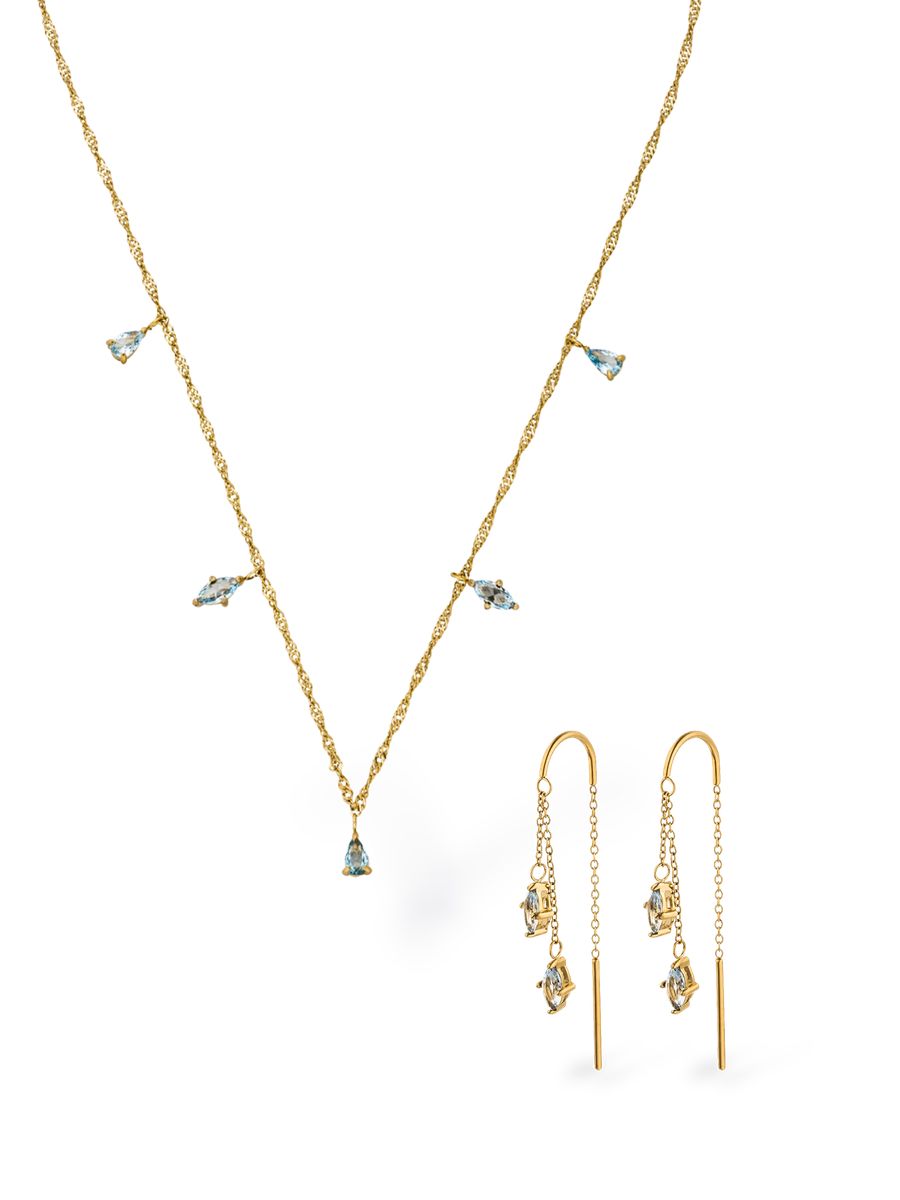 Schmuckset mit hellblauen Tropfensteinen
