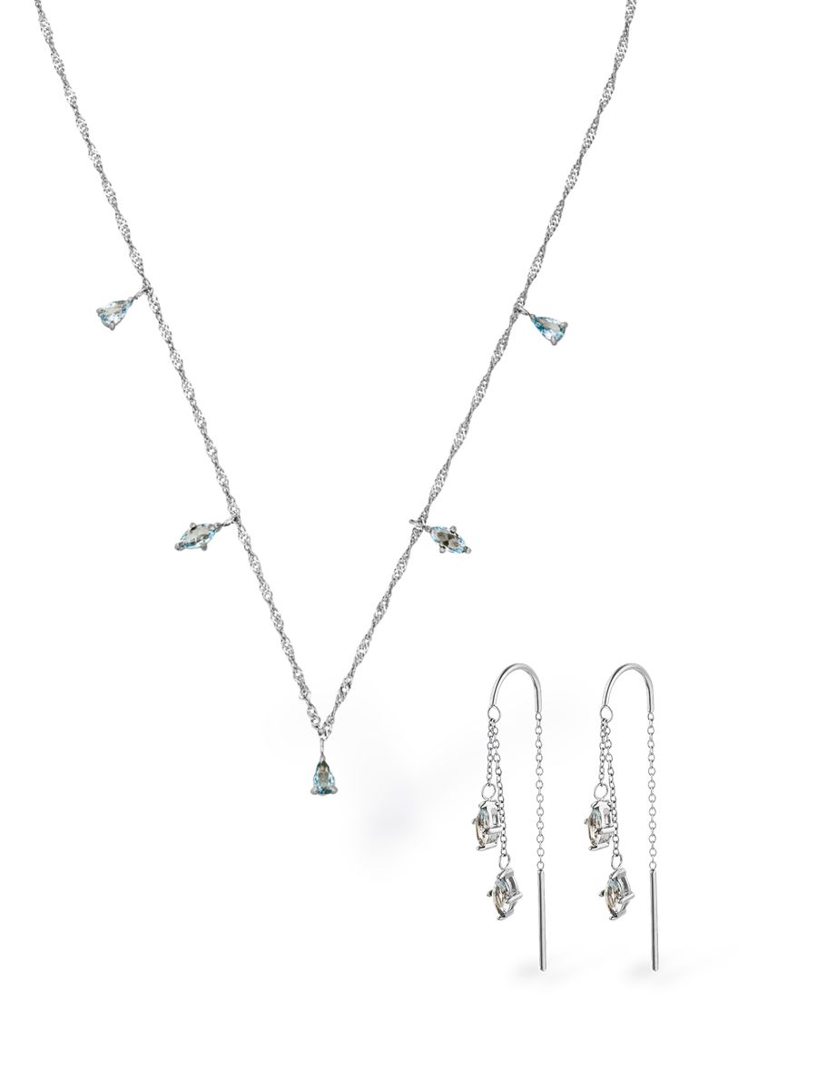Schmuckset mit hellblauen Tropfensteinen