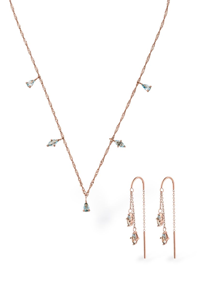 Schmuckset mit hellblauen Tropfensteinen