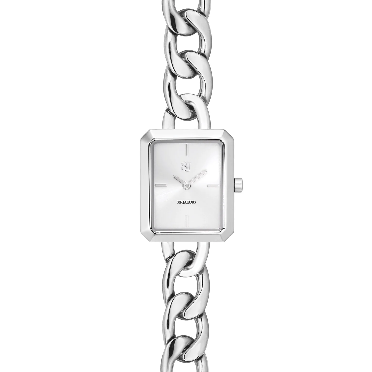 Rechteckige Armbanduhr mit Gliederkette