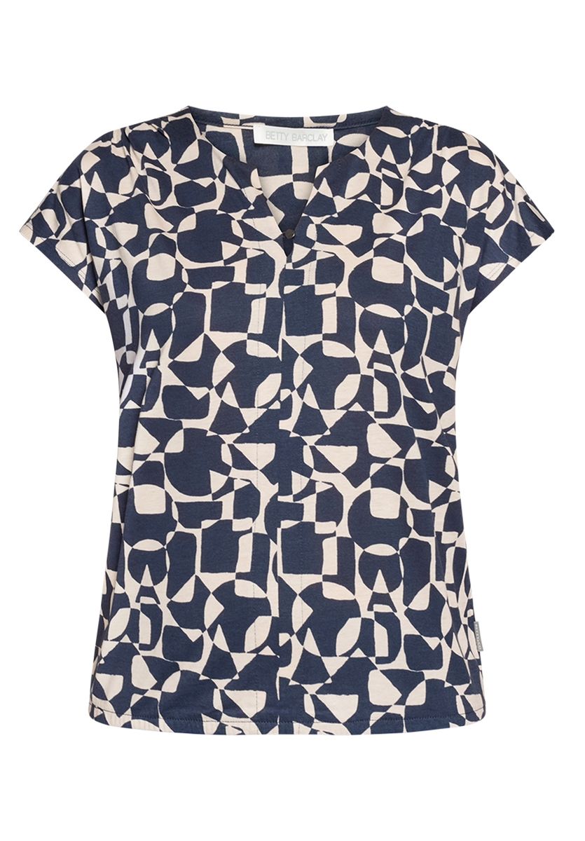 Blusenshirt mit grafischem Druck und V-Ausschnitt