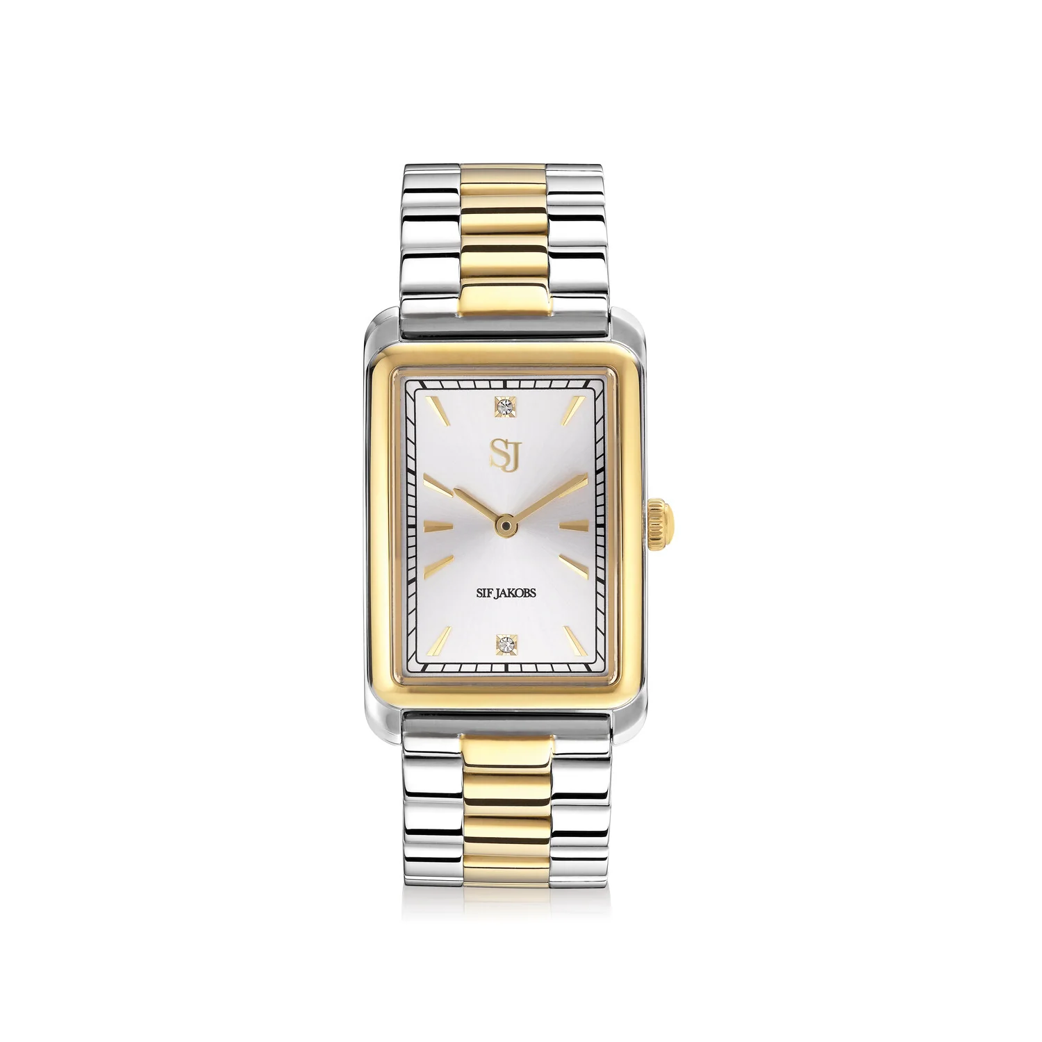 Rechteckige zweifarbige Armbanduhr