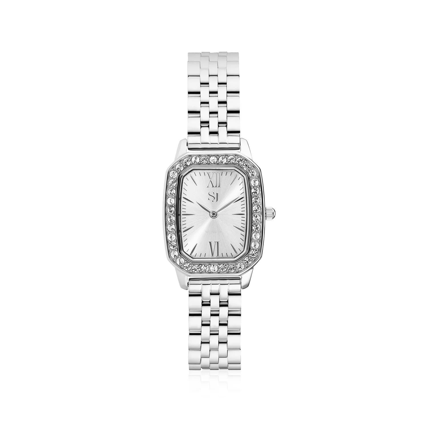 Oktogonale Armbanduhr mit Zirkonia-Besatz