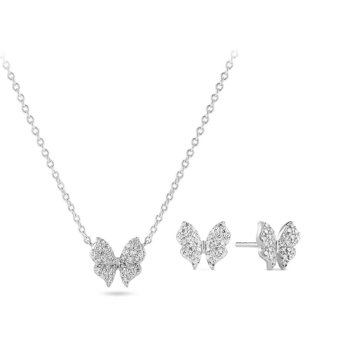 Funkelndes Schmetterlings-Halsketten und Ohrring-Set