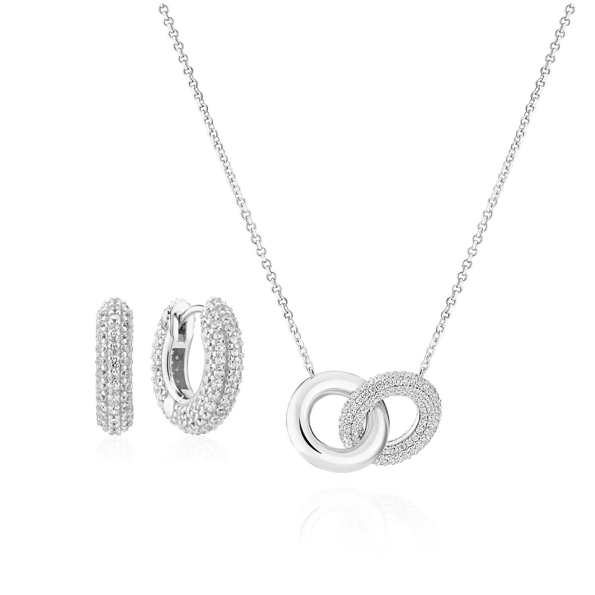 Schmuckset mit ineinandergreifenden Pavé-Ringen
