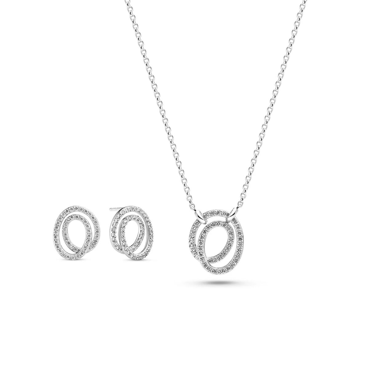 Schmuckset mit ineinandergreifenden Pavé-Kreisen