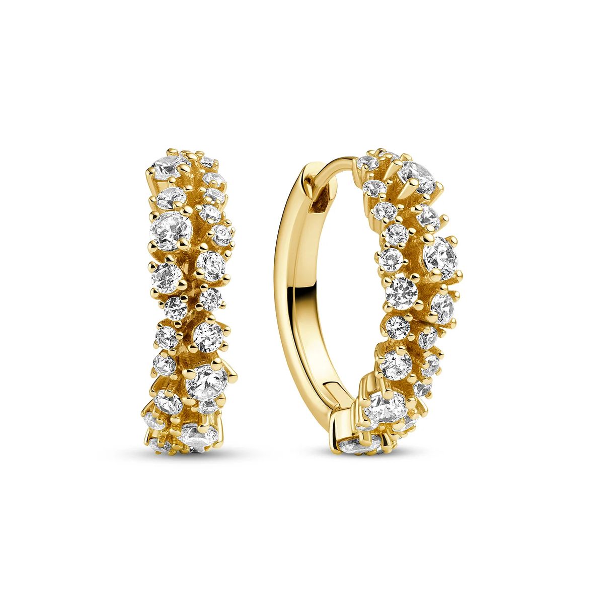 Goldene Creolen mit Kristall-Clustern