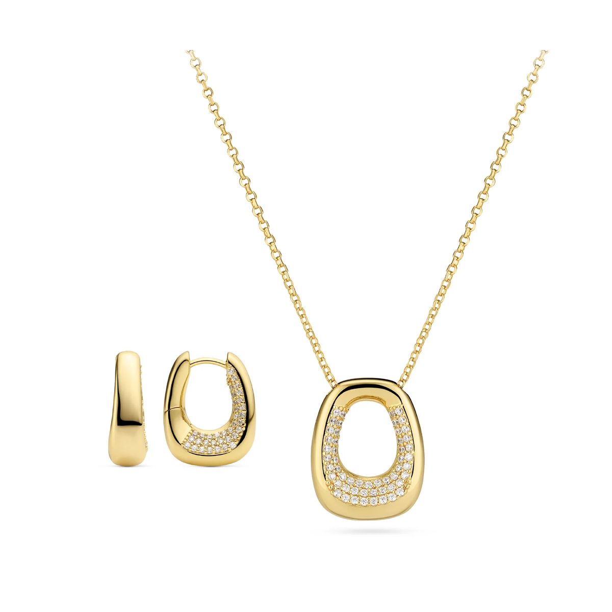Ovale Pavé-Anhänger und Creolen Set