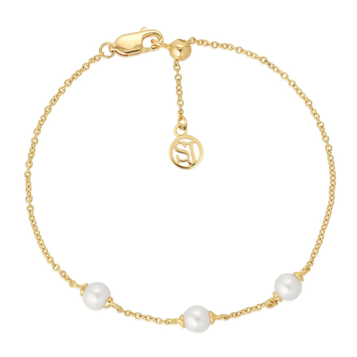 Elegantes Goldarmband mit drei Perlen