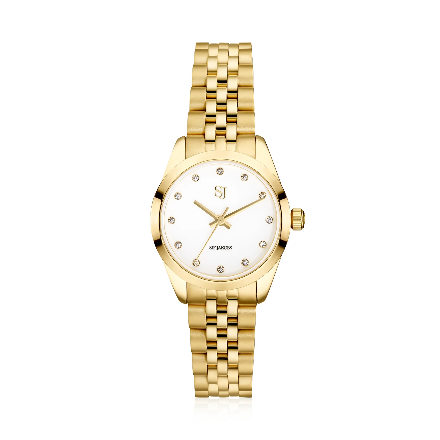 Elegante goldfarbene Uhr mit Kristall-Indizes