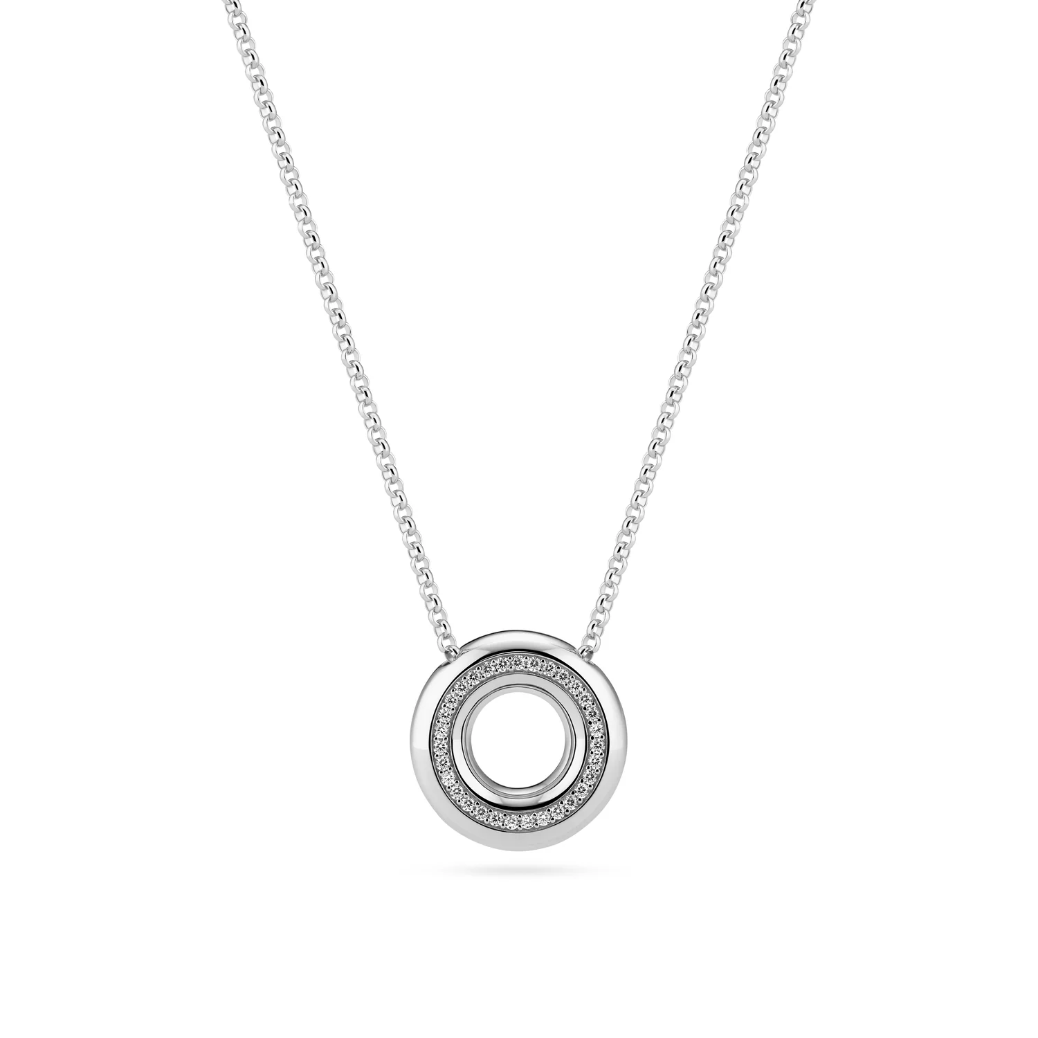 Halskette mit Doppelkreis und Pavé-Besatz