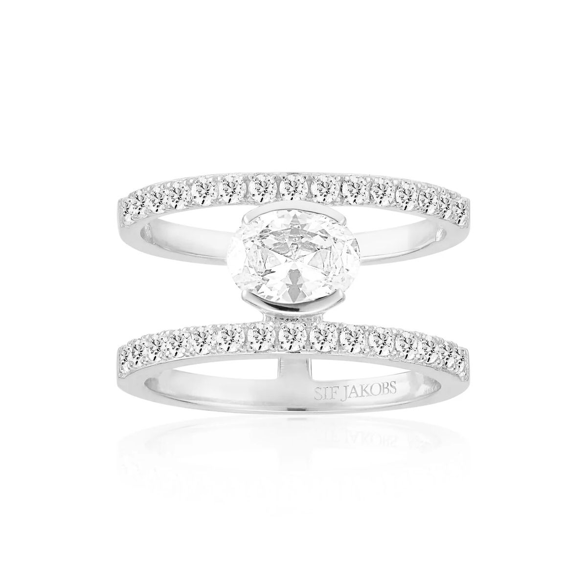 Doppelband-Ring mit ovalem Stein