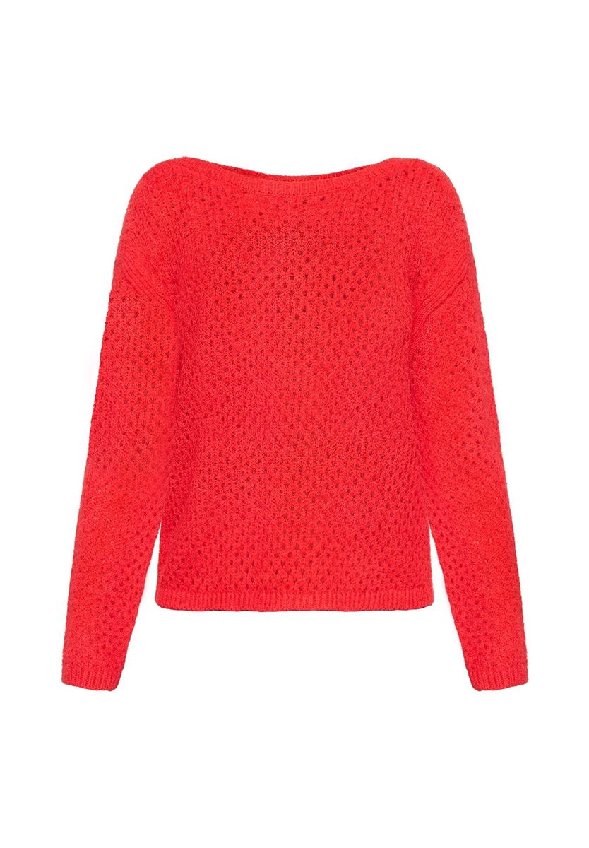 Lochstrickpullover mit U-Boot-Ausschnitt