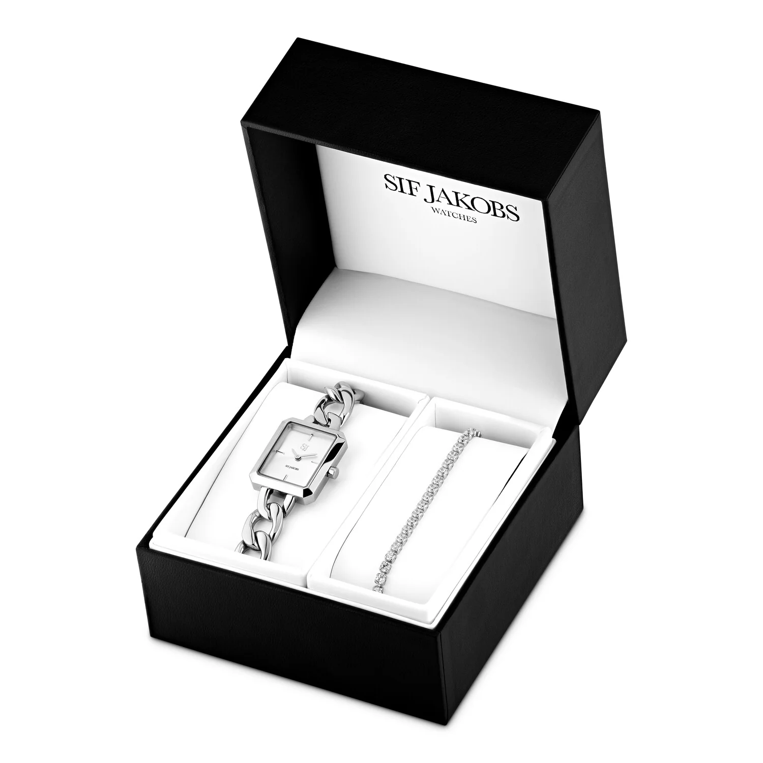 Elegantes Set aus rechteckiger Uhr und Armband