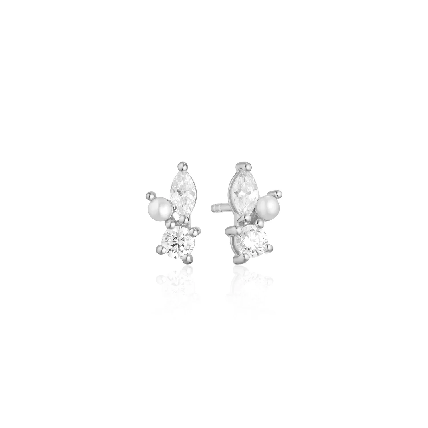 Cluster-Ohrstecker mit Perle und Zirkonia